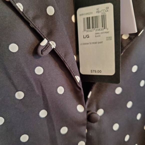 Silky Polka Dot Tie Front Blouse - Picture 3 of 6